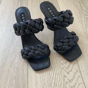AQUA black braided heels